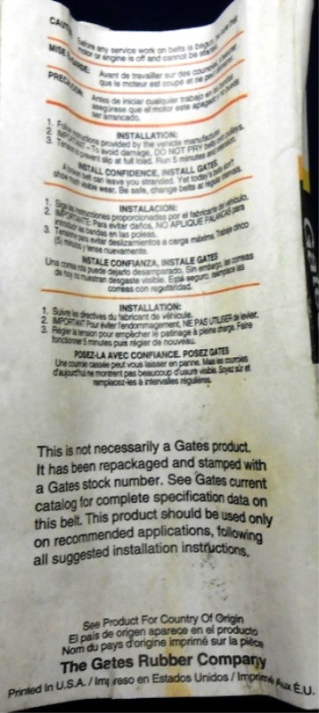 GATES HI POWER V-BELT, B66, O&HR, V80, 69″ CIRC.