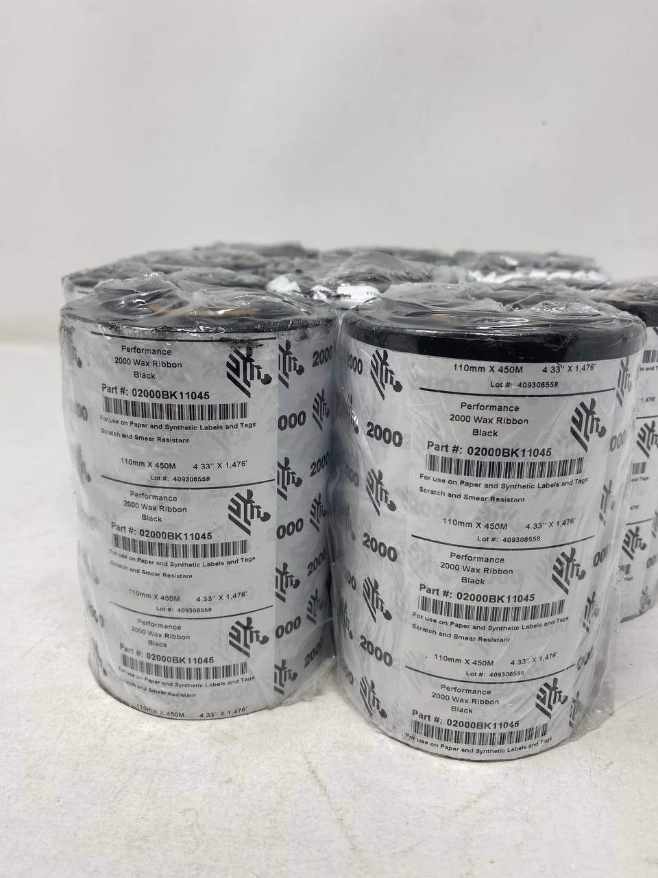 ZEBRA 110mm x 450m Performance 2000 Wax Ribbon Black New Box of 11