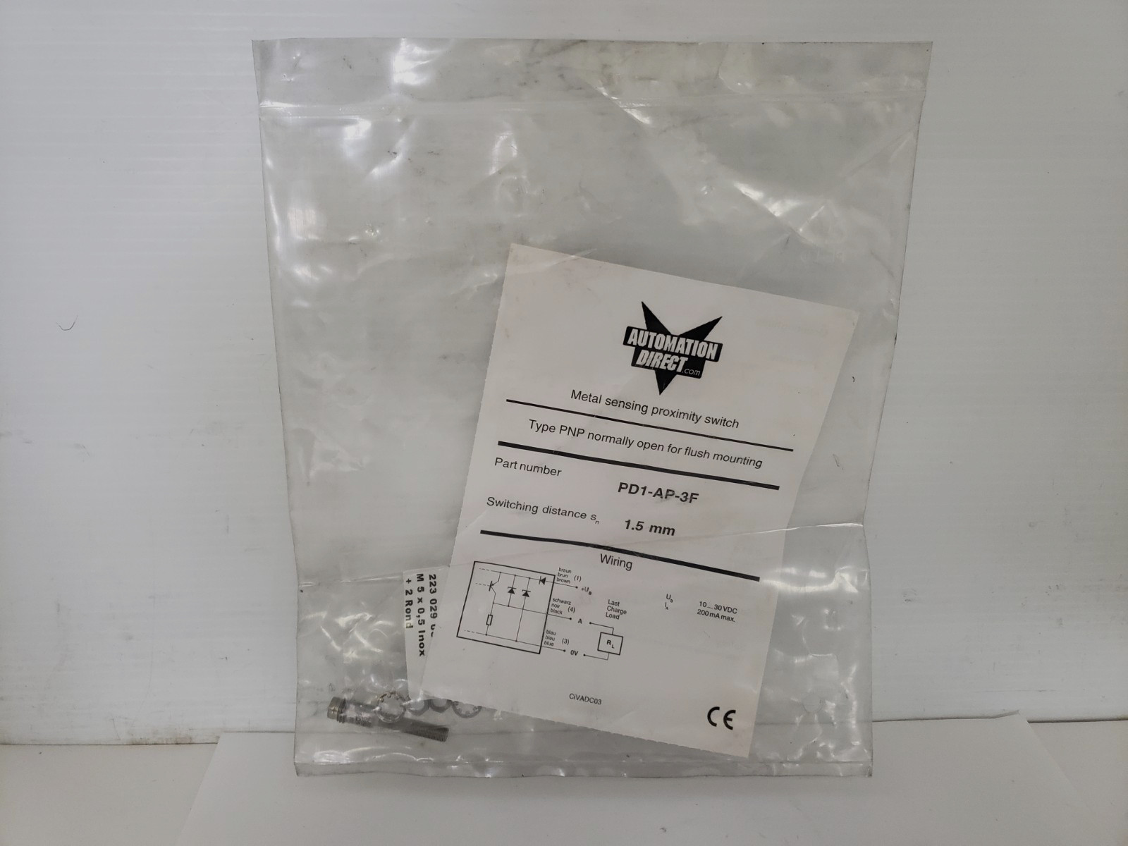 AUTOMATION DIRECT PD1-AP-3F INDUCTIVE PROXIMITY SENSOR 5 MM PNP N.O. NIB