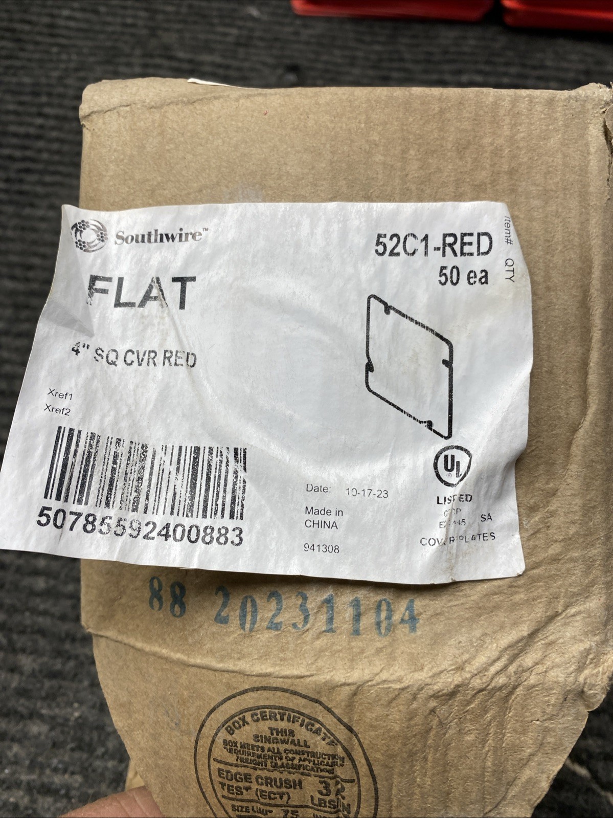 Box Of 50 Southwire 52C1-RED 4SQ FLAT BLANK COVER RED