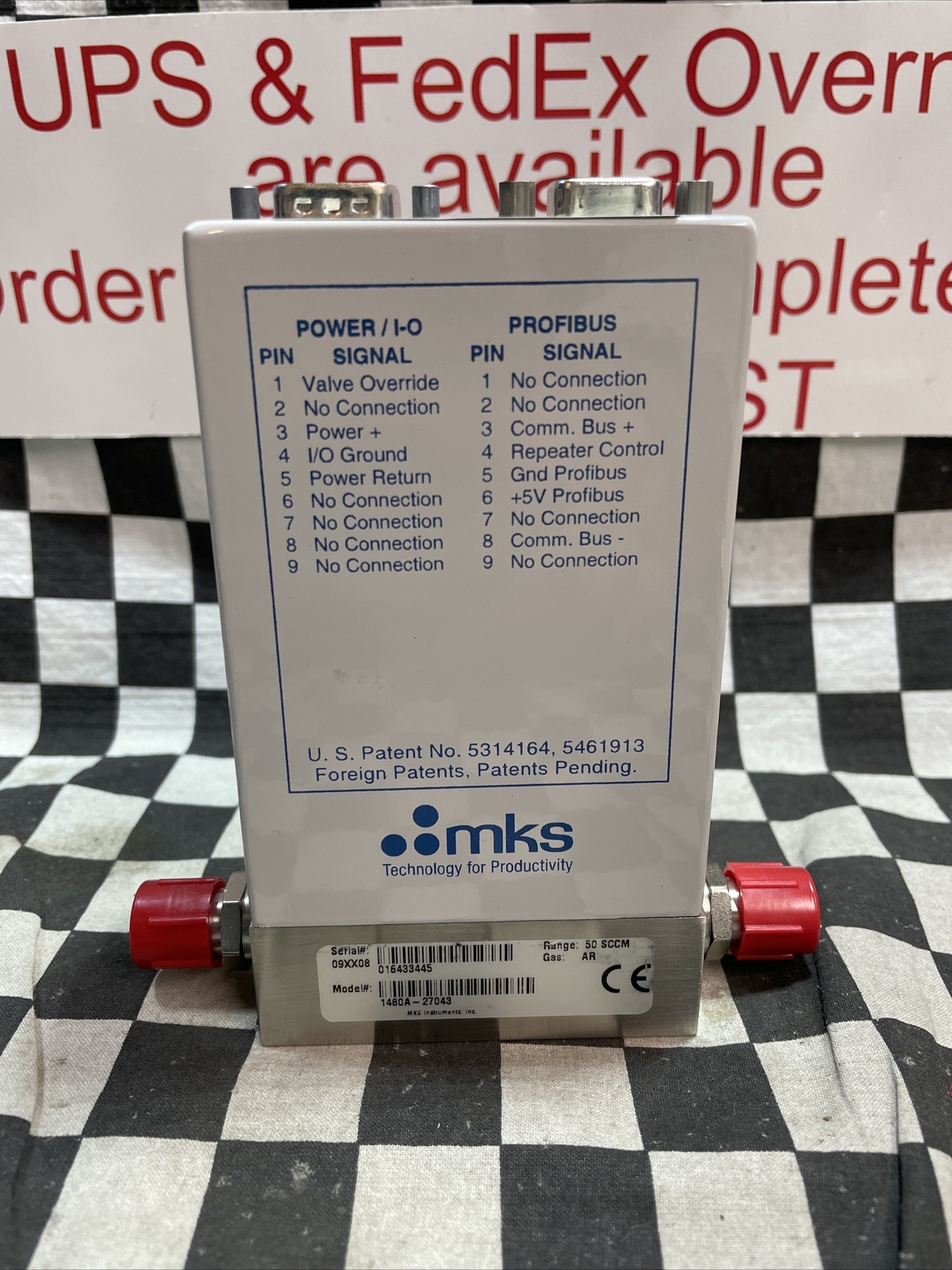 MKS Mass Flow Controller 50 SCCM, 1/4” VCR, 50 SCCM AR, 1480A-27043, 1480A27043