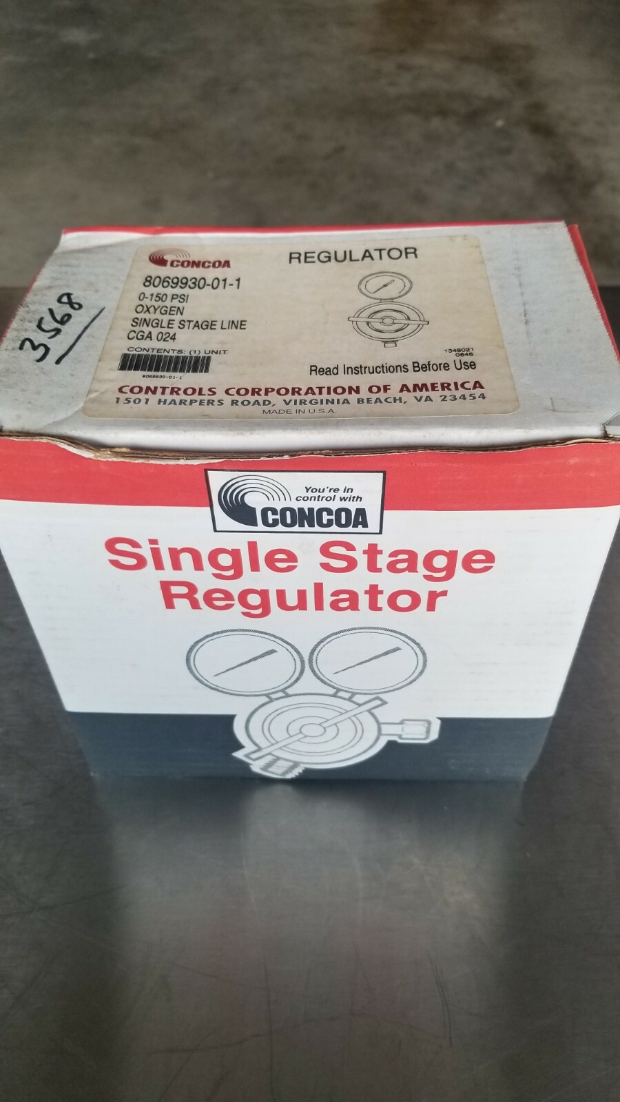 Concoa Single Stage Regulator 8069930-01-1 Oxygen 0-150 PSI CGA 24 New