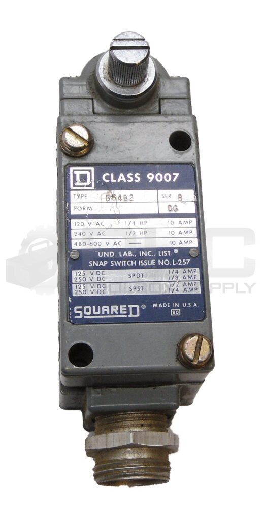 SQUARE D 9007 B54B2 /B LIMIT SWITCH 600VAC 1/2HP 10A W/ 9007B OPERATOR HEAD