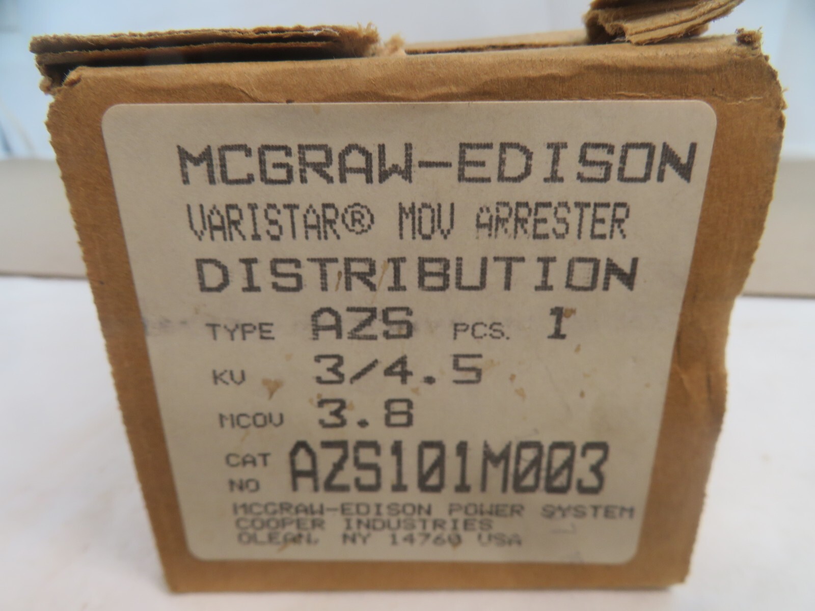 Mcgraw Edison 5Ka Varistar Mov Arrester 3.8M COV AZS 3/4.5KV