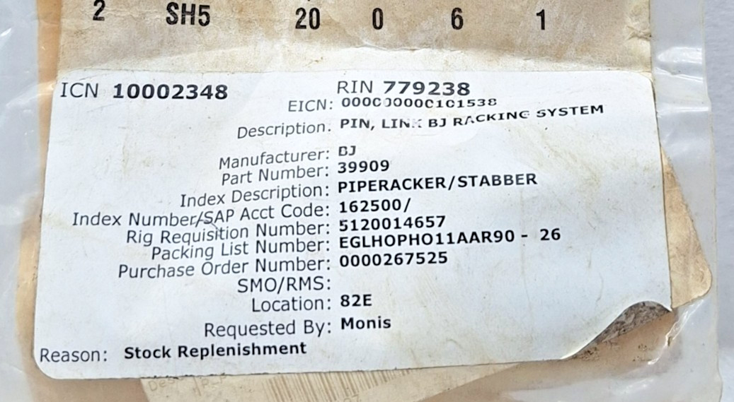 NOV RIG SOLUTION SPARES 39909 LINK PIN B391 NEW FAST SHIPPING