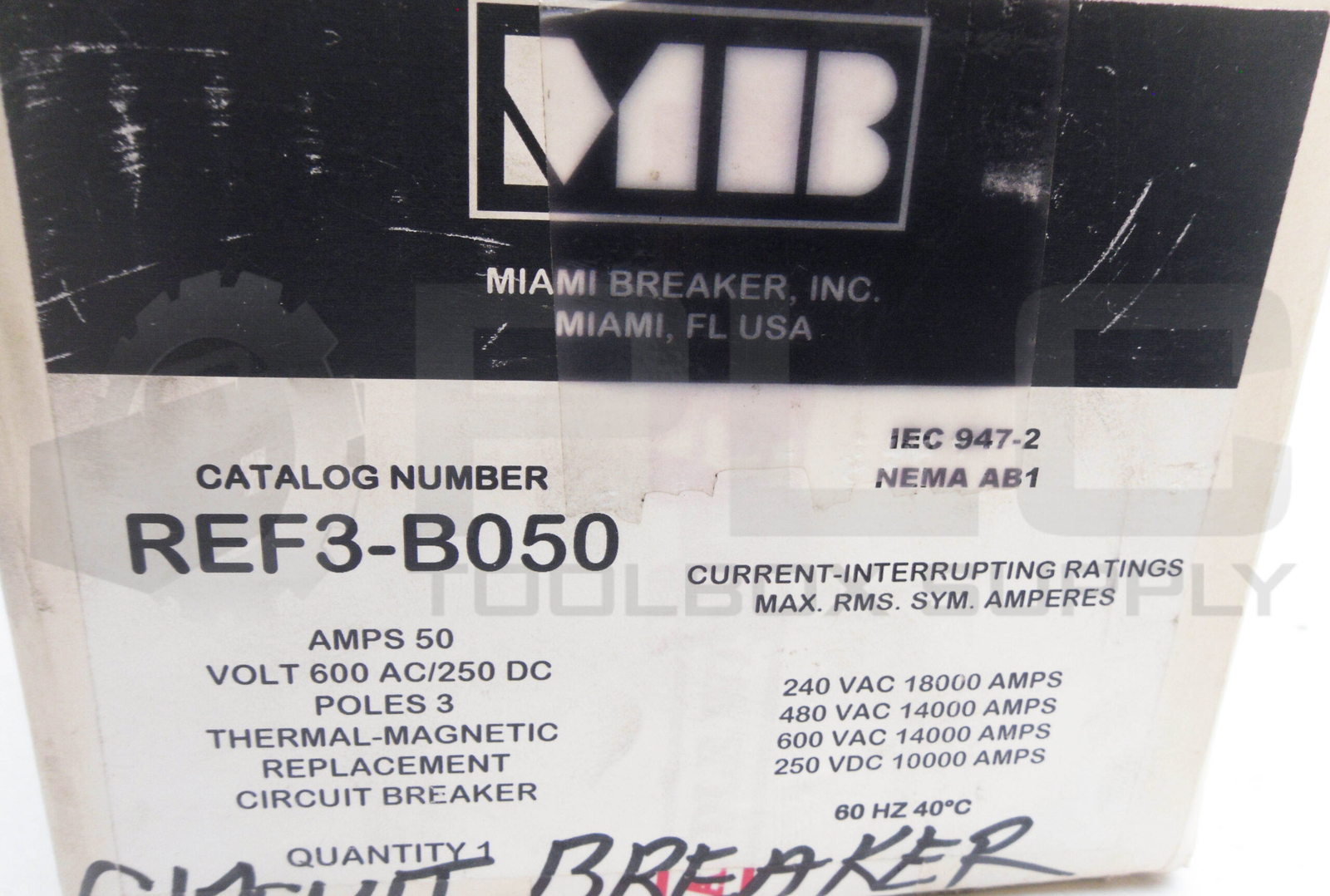 NEW MIAMI BREAKER REF3-B050 CIRCUIT BREAKER 50A 600VAC 250VDC 3 POLE