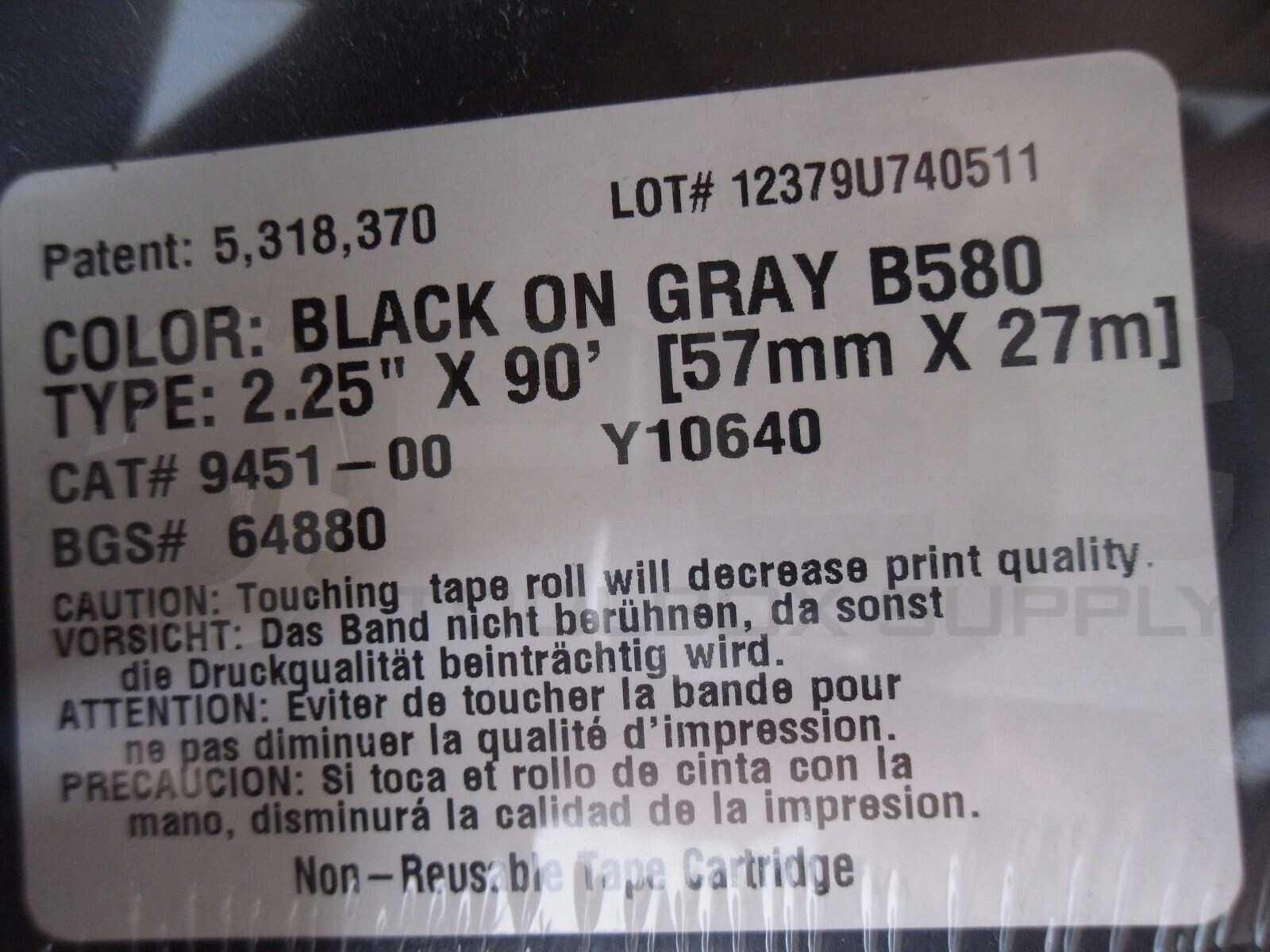 NEW BRADY 64880 BLACK ON GRAY B580 9451-00 Y10640 SUPPLY CARTRIDGES