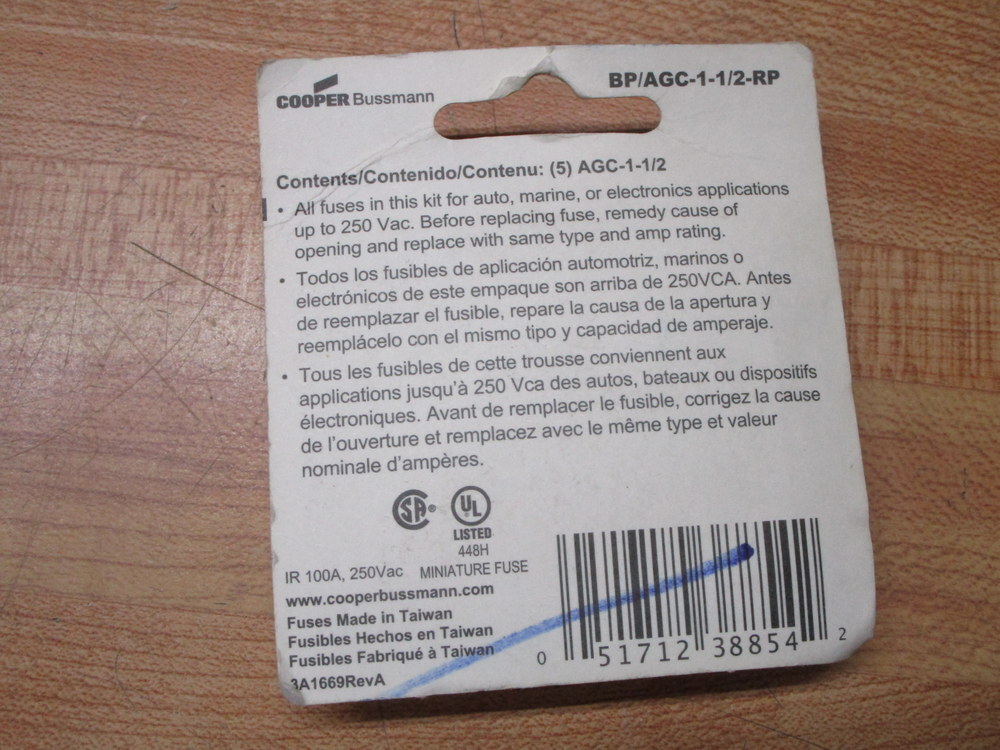 Bussmann AGC 1-1/2 Bussmann Fuse Cross Ref 4XH41, 3AG Fine Wire (Pack of 30)