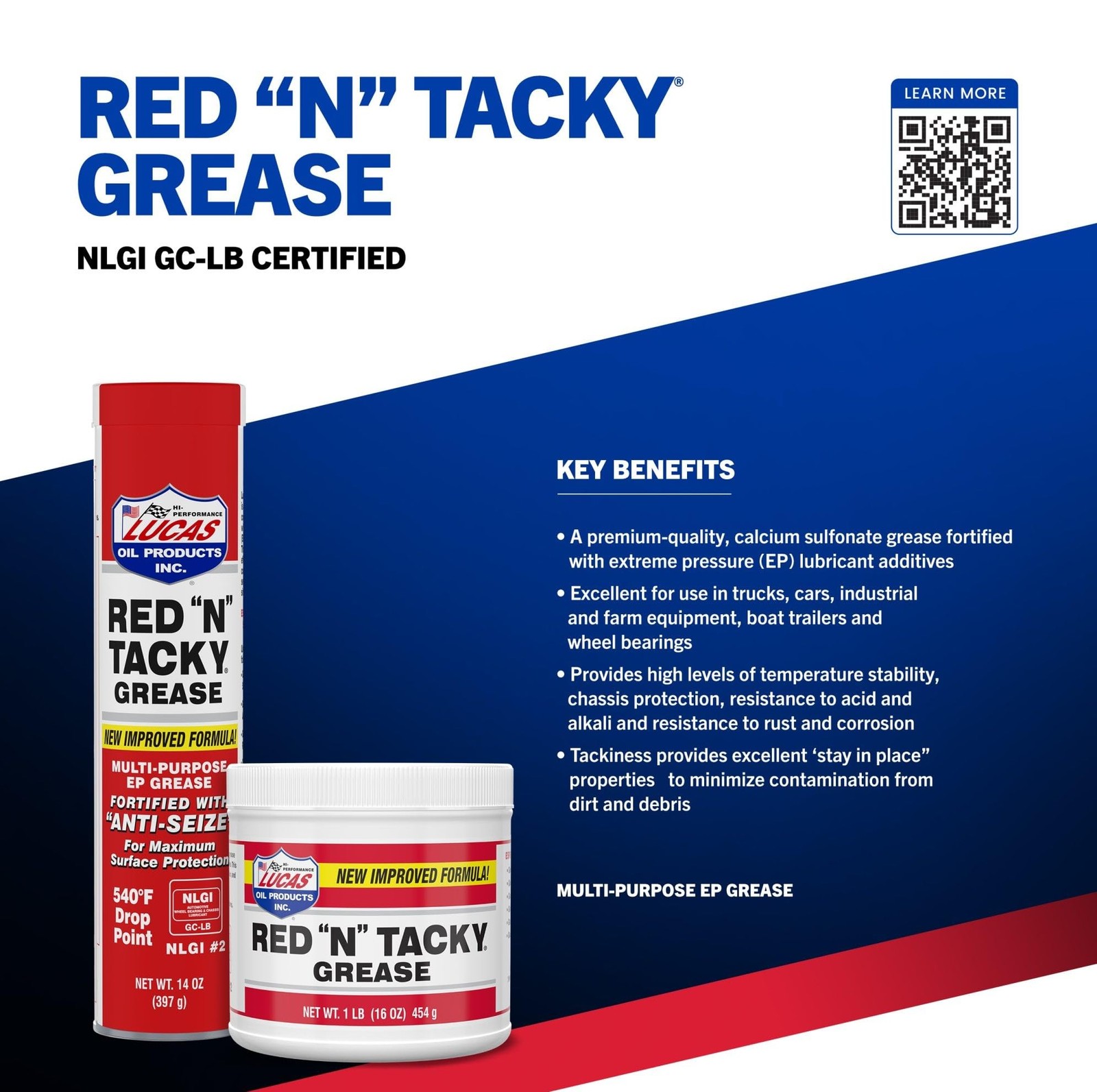 Lucas Oil 10005 Red ‘N’ Tacky Grease – 14 Ounce 14 Ounce, bright red