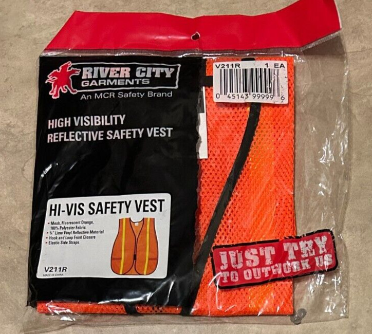 River City Hi-Vis Safety Reflective Vest Orange One Size Fits All NEW Retail Pkg