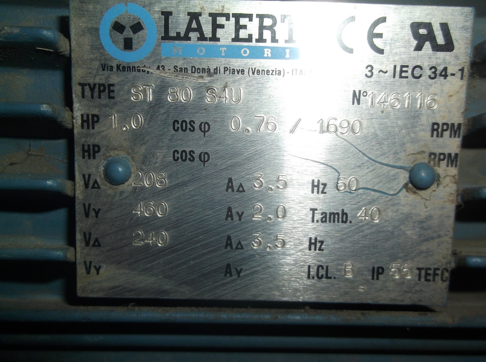 Lafert Can Return Motor Assembly Type ST80S4U *FREE SHIPPING*