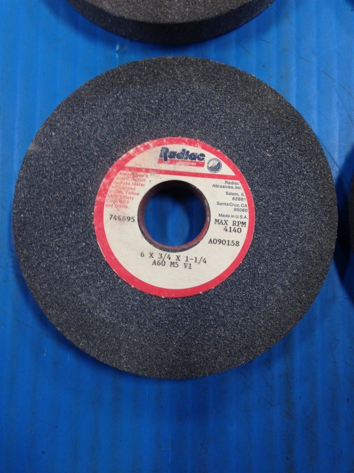 LOT OF 4 NEW RADIAC BENCH GRINDER WHEEL 6 X 3/4 X 1-1/4 A60 M5 V1 (P3)