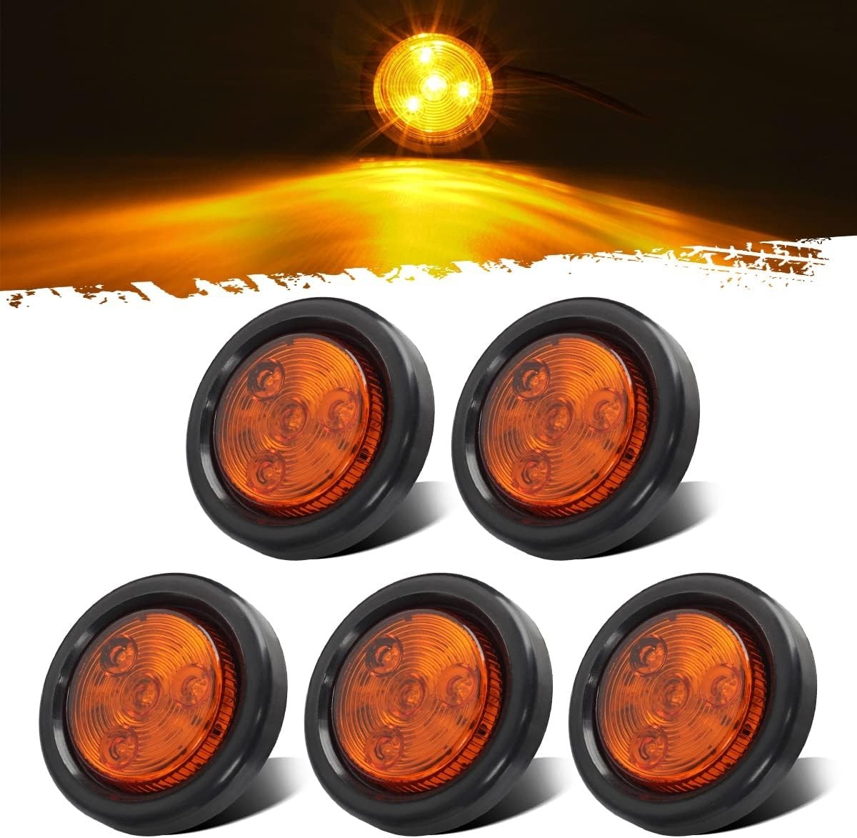 2″ Amber Round Sealed Marker Light Kit with 4 LEDs for Trailer & Truck Safety