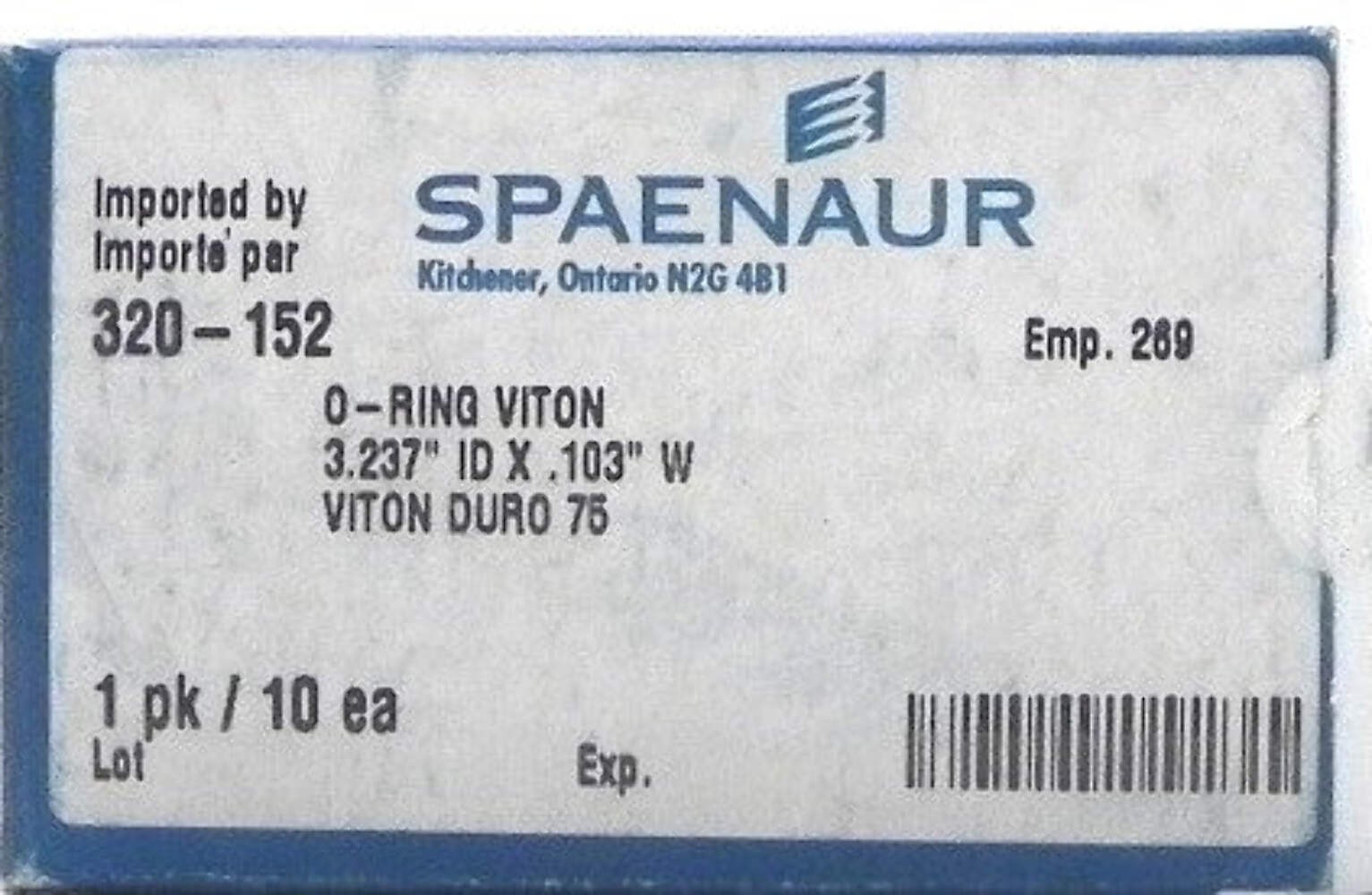 Spaenaur O Ring Viton 75 Duro Black 320-152 (10 Pcs)