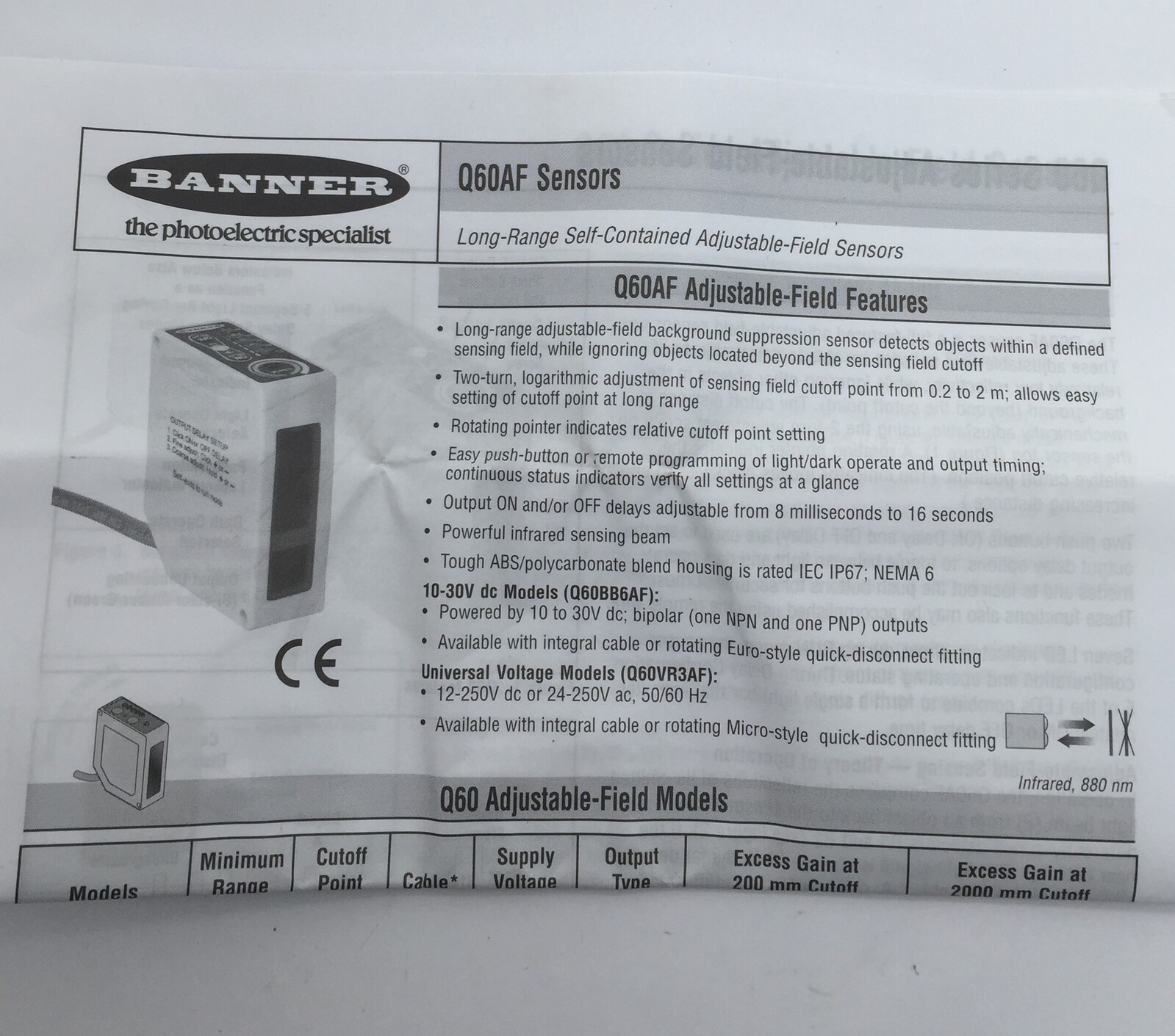 Banner Engineering 63000 Q60BB6AF2000 Photoelectric Sensor Q60 Series