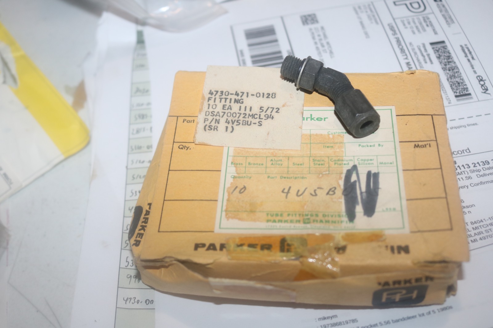 (4) NOS Genuine Parker 4V5BU-S fitting Ferulok 24 deg flareless 7/16-20