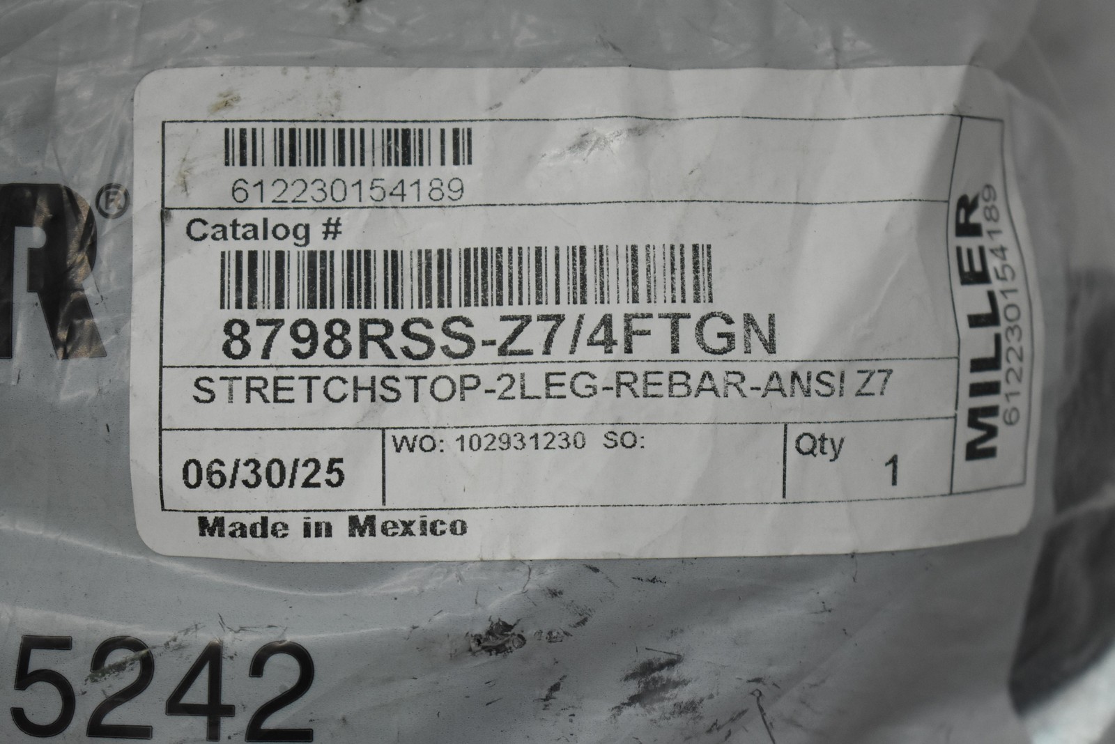 Miller Honeywell Stretchstop 2-Leg Rebar Lanyard 4FT Z7 ANSI 8798RSS-Z7/4FTGN