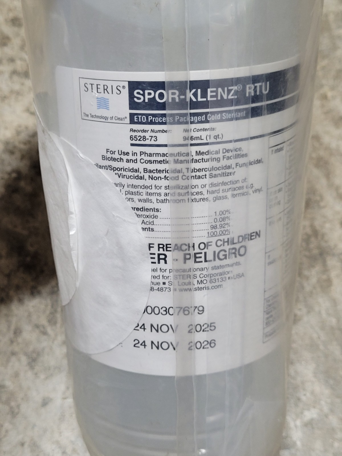 Steris 6528-73 Spor-Klenz RTU 1qt. ready to use Nov 2026