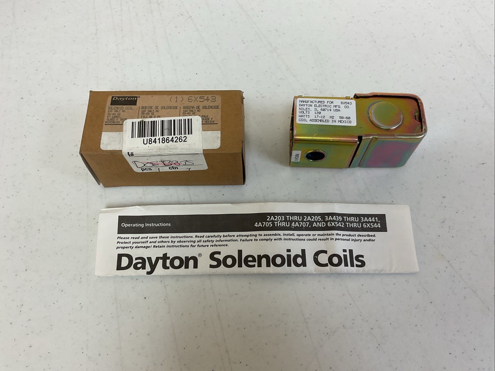 NEW DAYTON 6X543 SOLENOID COILS 120 VOLTS 50-60 HZ 6” LEADS, FREE SHIPPING