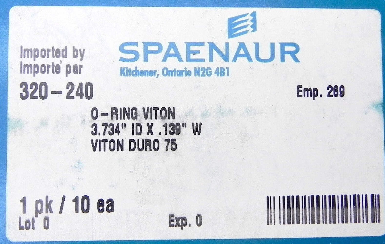 Spaenaur O Ring Viton 75 Duro Black 320-240 (10 Pcs)