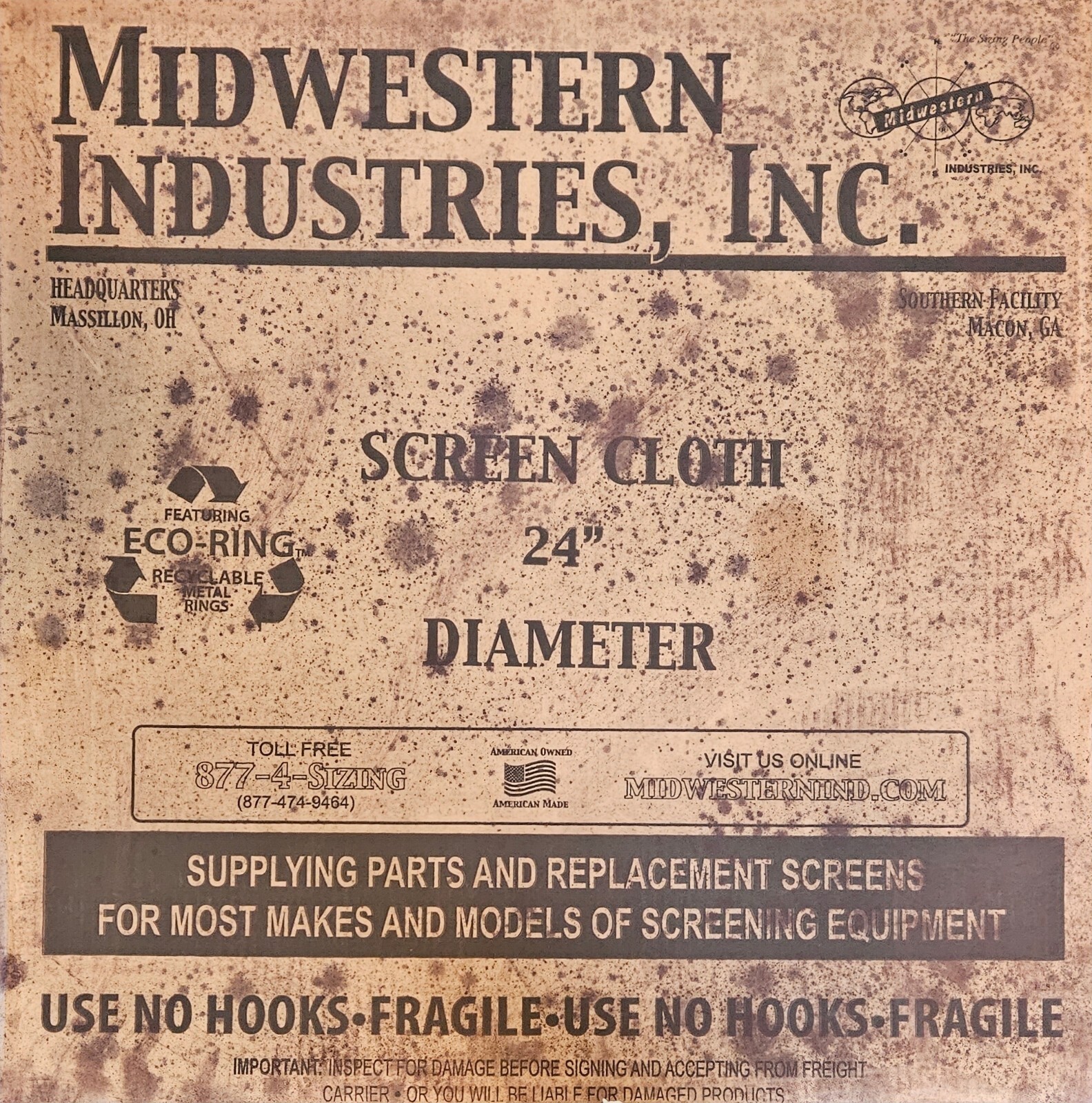 Midwestern Industries 24″ Dia Screen Cloth Separator Sifter Shaker Screen