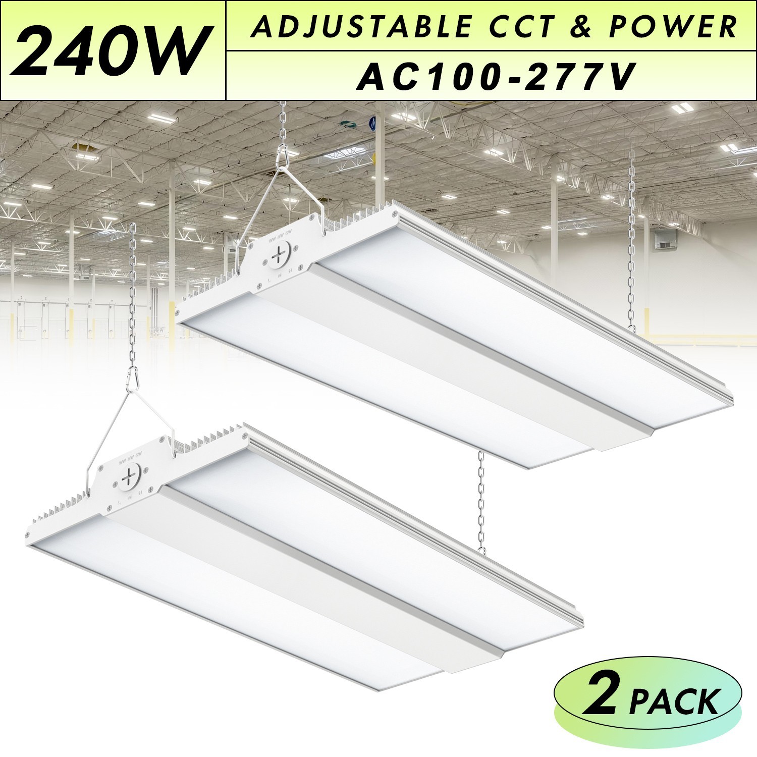 2 PACK 240W Linear LED High Bay Light Warehouse Shop Fixture 4500K/5000K/5700K