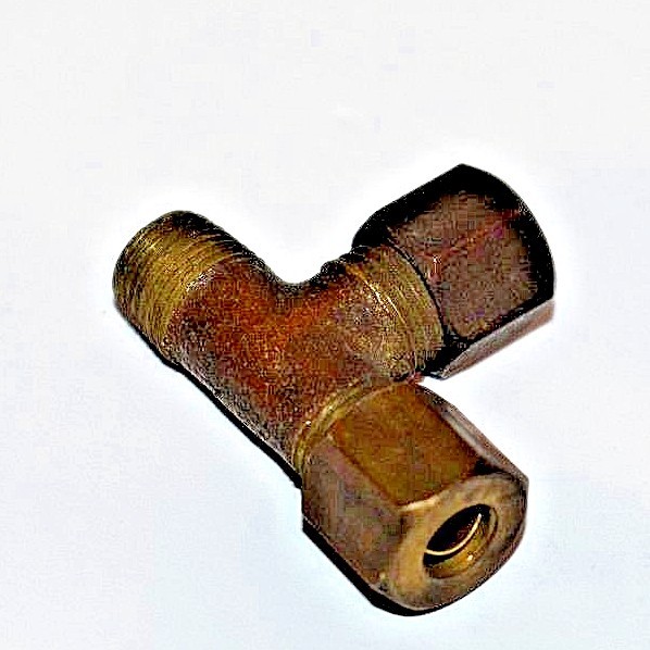Vintage Brass Tee 1/8″ Male NPT x 1/4 x 1/4 Compression Tube Branch Tee