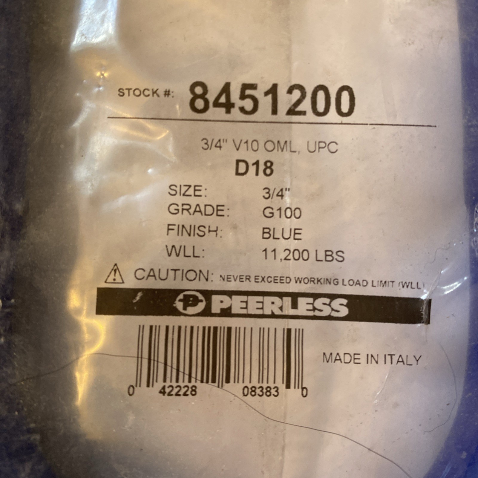 Peerless 8451200 Master Link D18 Weight Limit 11,200 Lbs 3/4” Grade G100 6”x4”