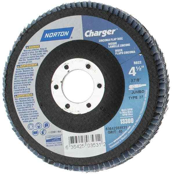 5 Pack Flap Disc: 7/8″ Hole, 40 Grit, Zirconia Alumina, Type 27