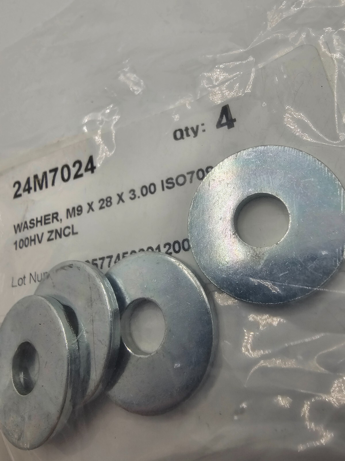 (QTY 4) M9 X 28 X 3.00 ISO7094 100HV ZNCL Washer 24M7024 fits John Deere