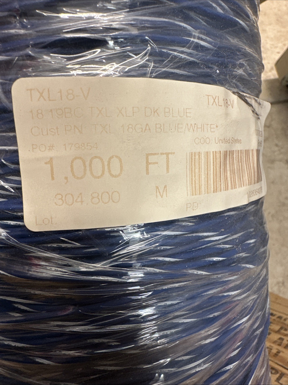 Spool of TXL18-V 18 19BC TXL TXP blue with white stripe copper. wire/cable