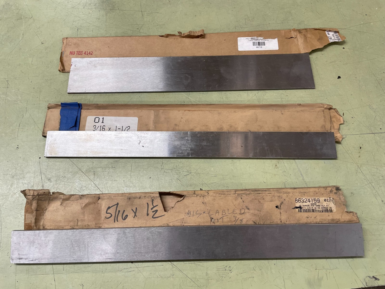 Lot of 3 Alloy Steel Pre Hardened Flat Stock Type 4142 & O1 & D2