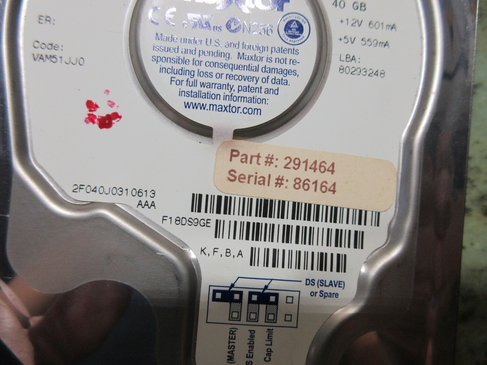 MAXTOR 3.5 HDD E-H011-02-3056 D33019 A 244 3 291464 B2FFA CHARMILLES 690 EDM
