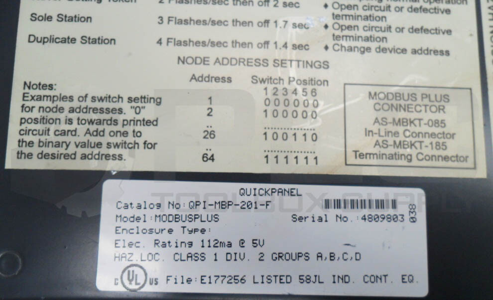 TOTAL CONTROL QPI31200S2P-B QUICKPANEL W/ QPI-MBP-201-F MODBUS PLUS