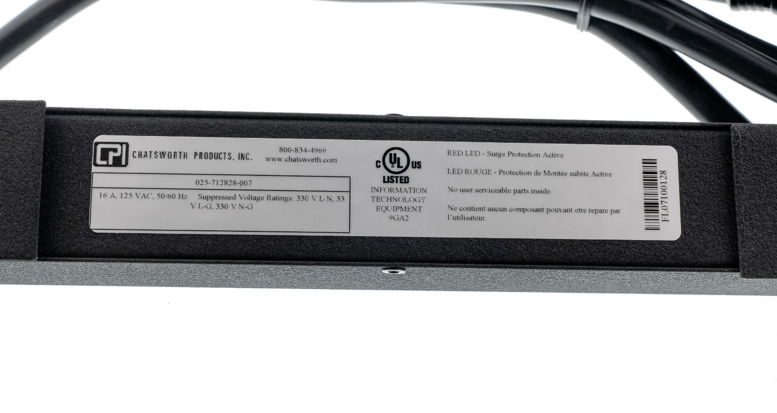 Chatsworth Products 16A 125V 8 Outlet Power Strip 025-712828-007 Horizontal Rack