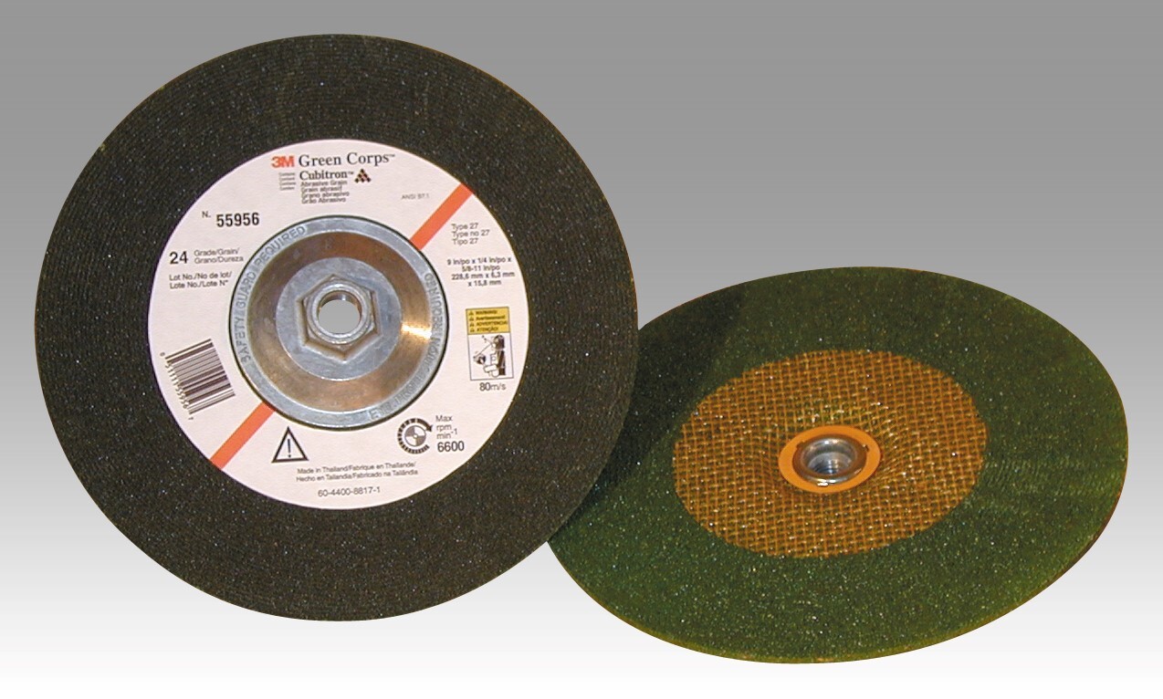 3M Green Corps Depressed Center Grinding Wheel, T27, 7 in x 1/4 in (Case of 20)