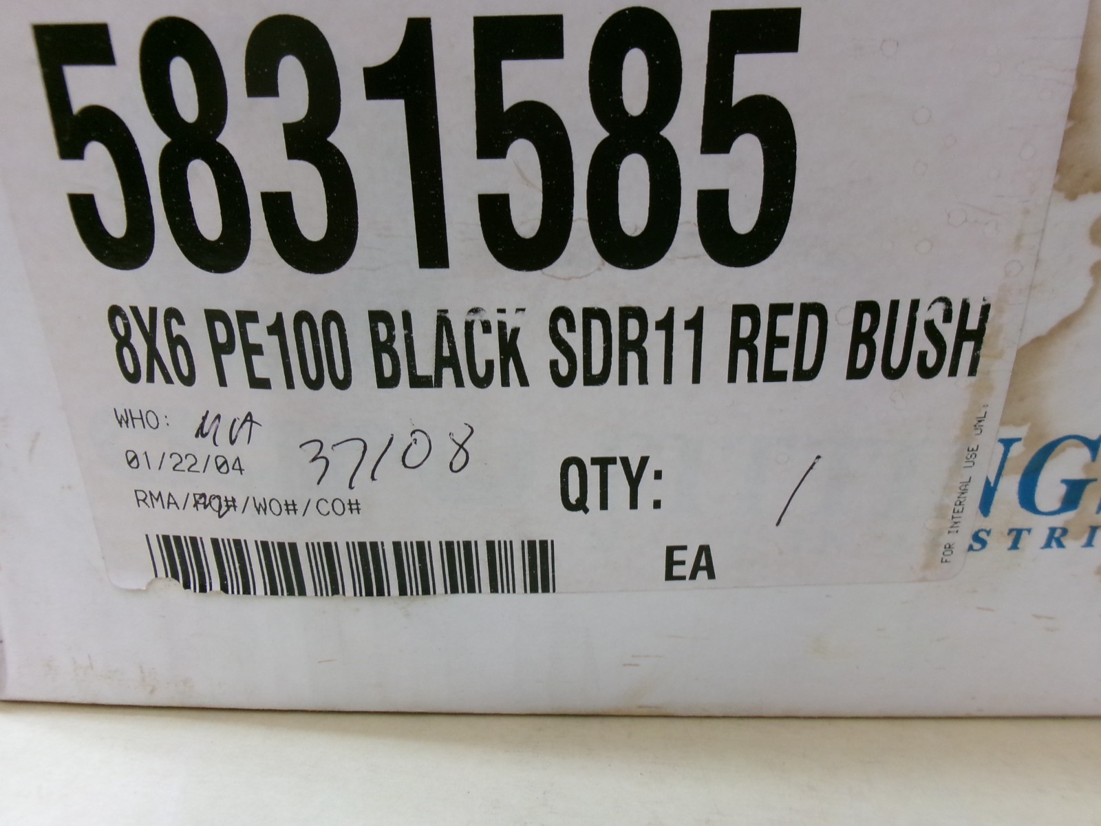 AGRU 8X6 PE100 Black SDR11 Red Bush 5831585