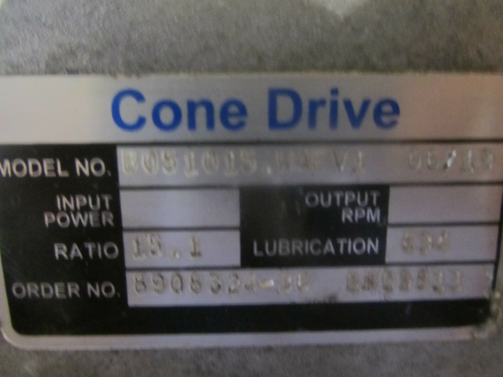 CONE DRIVE B051015.WA6 V1 GEAR REDUCER 15:1 RATIO WITH BALDOR SUPER-E 1HP MOTOR