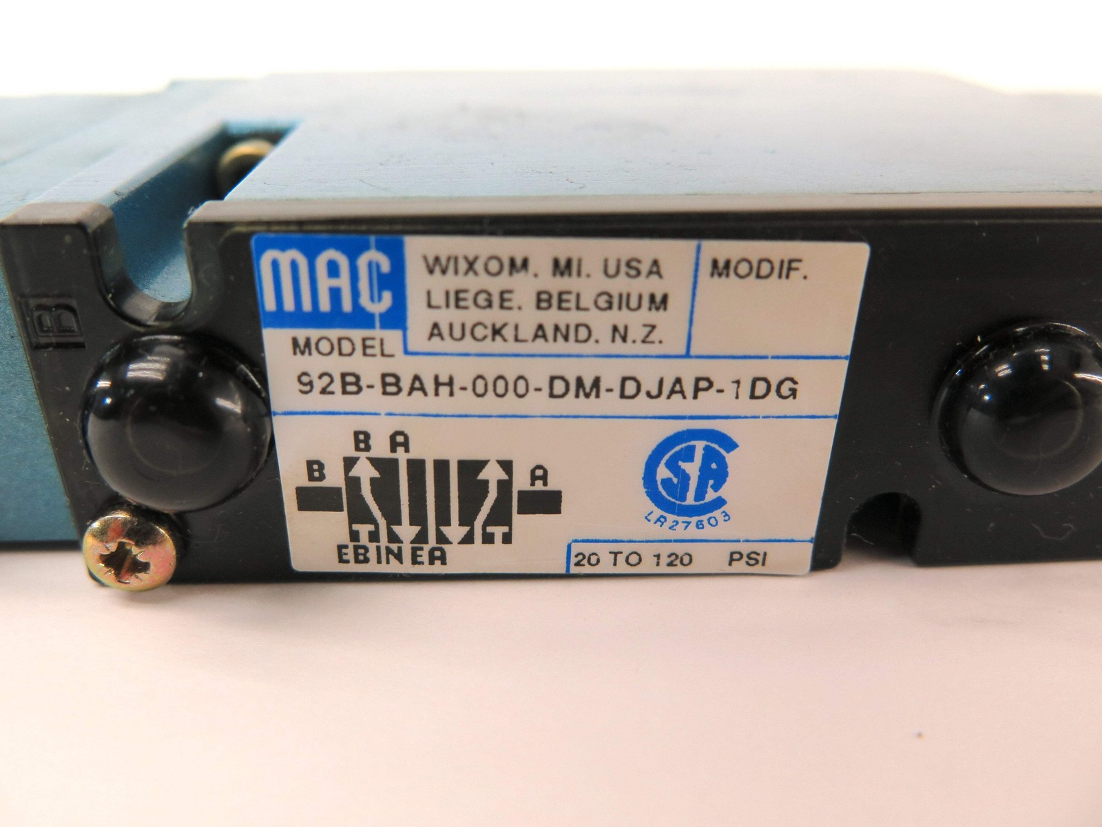 MAC Valves 92B-BAH-000-DM-DJAP-1DG 20 to 120 Psi 120 Vac DM3A-DJAP-1DG
