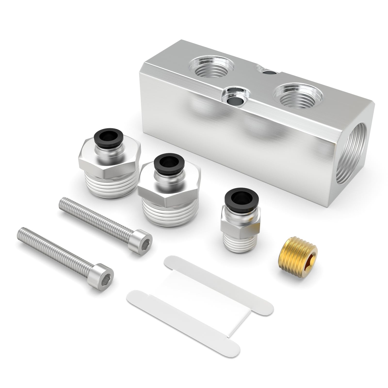 1 PC Aluminum Air Manifold 2 Way 4 Port 1/4 NPT Output 1/2 NPT Supply