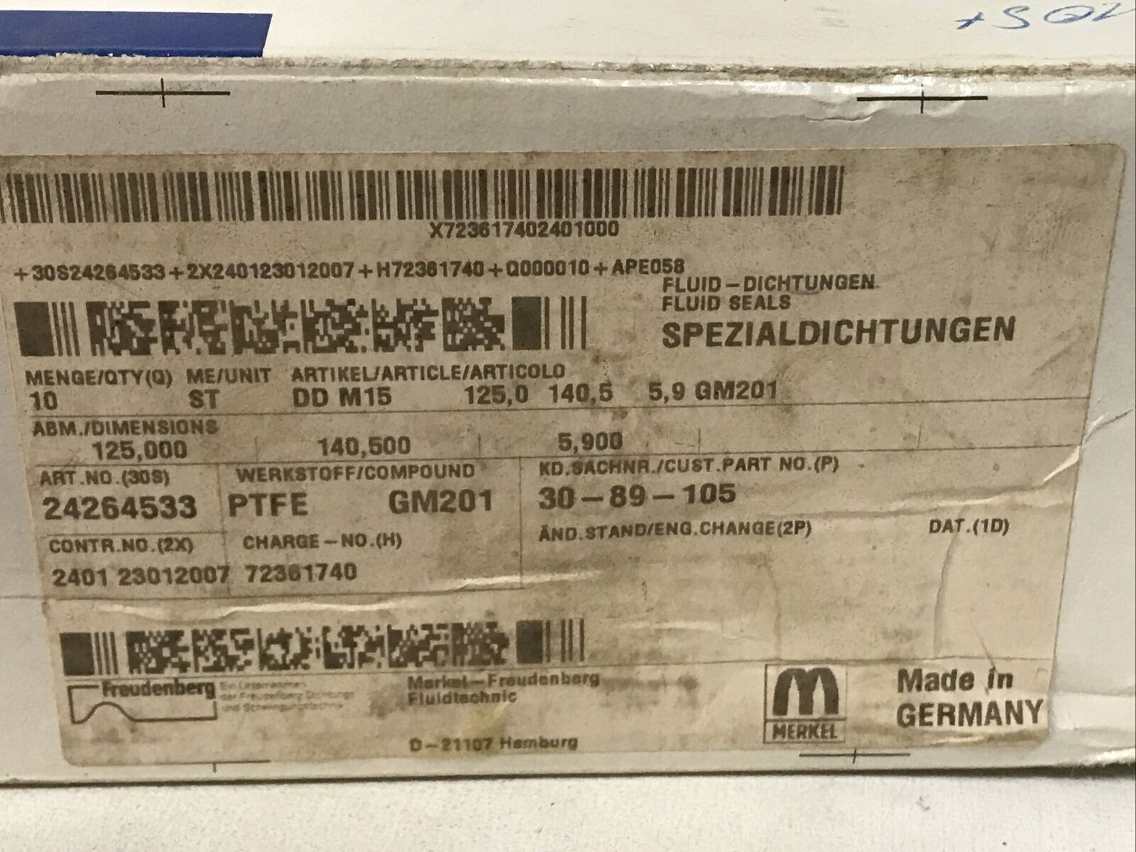 Simrit 10 Pack Fluid Seals 30-89-105 24264533 DD M15 GM201 (125.0 140.5 5.9)
