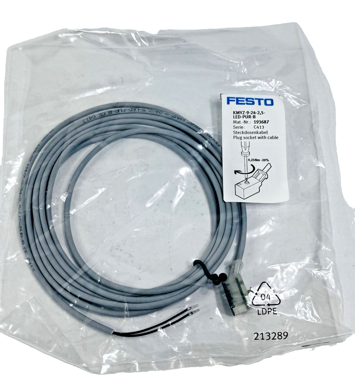 Festo KMYZ-9-24-2,5-LED-PUR-B Mat. NR 193687 Serie C413 Plug Socket with Cable