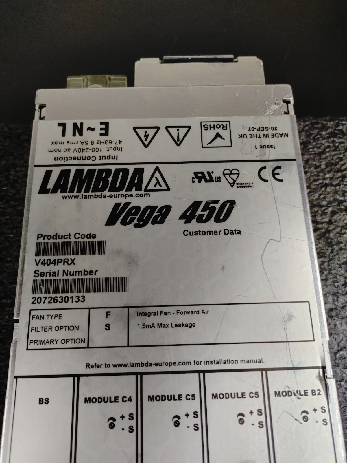 LAMBDA VEGA 450 V404PRX AC-DC Power Supply