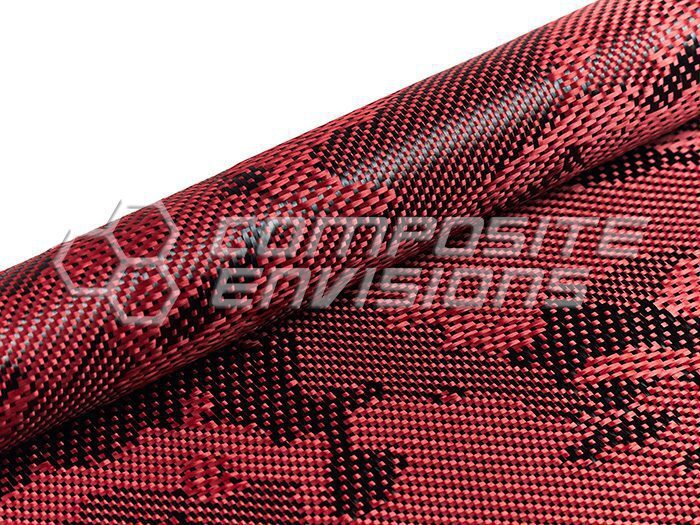 Camouflage Carbon Fiber/Red Aramid Hybrid 3k/1500d 50″/127cm 6oz/203gsm