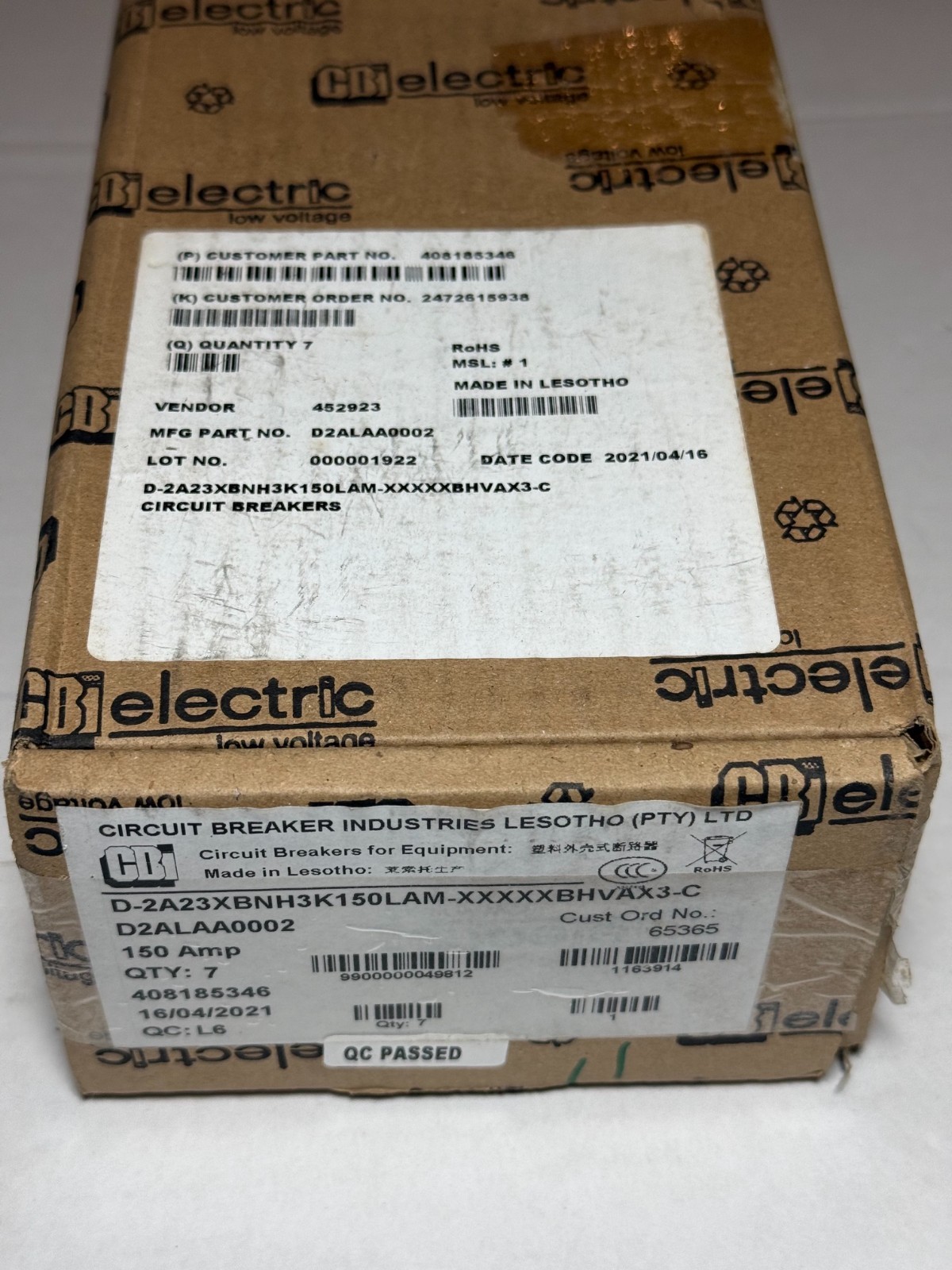 CBI D2ALAA0002 AT&T 408185346 150A 80VDC 2-Pole Circuit Breaker New OEM