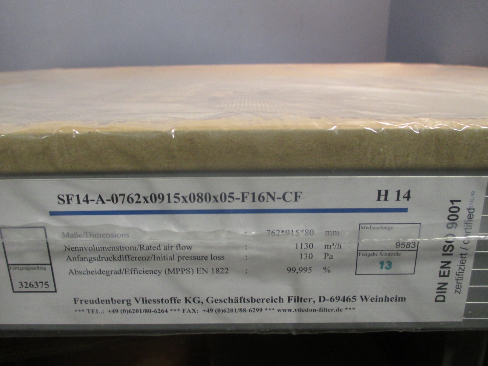 FREUDENBERG Filter Panel SF14-A-0610X0762X080X05-F16N-CF