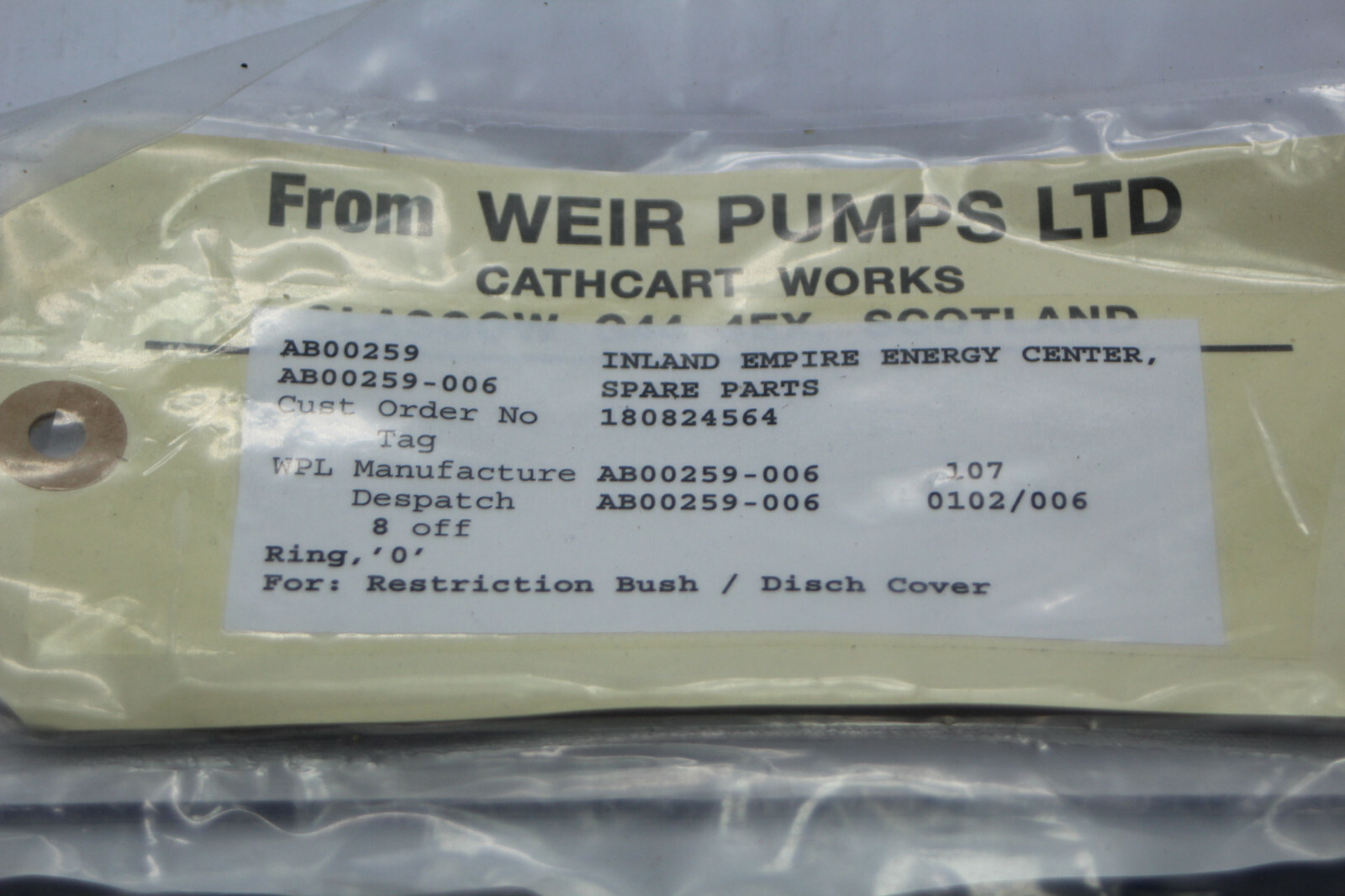 Weir Pumps LTD AB00259-006 O-Ring Kit New