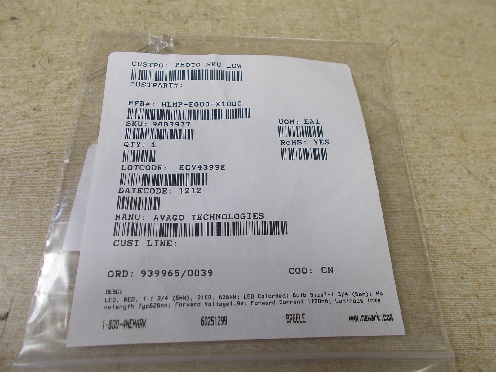NEW Avago Technologies HLMP-EG08-X1000 Red LED *FREE SHIPPING*