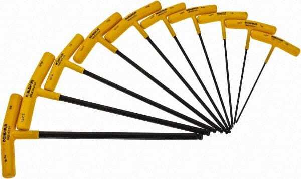 Bondhus 13138 T-Handle Ball End Hex Key 10 Piece Set, Hex Range 3/32 to 3/8″