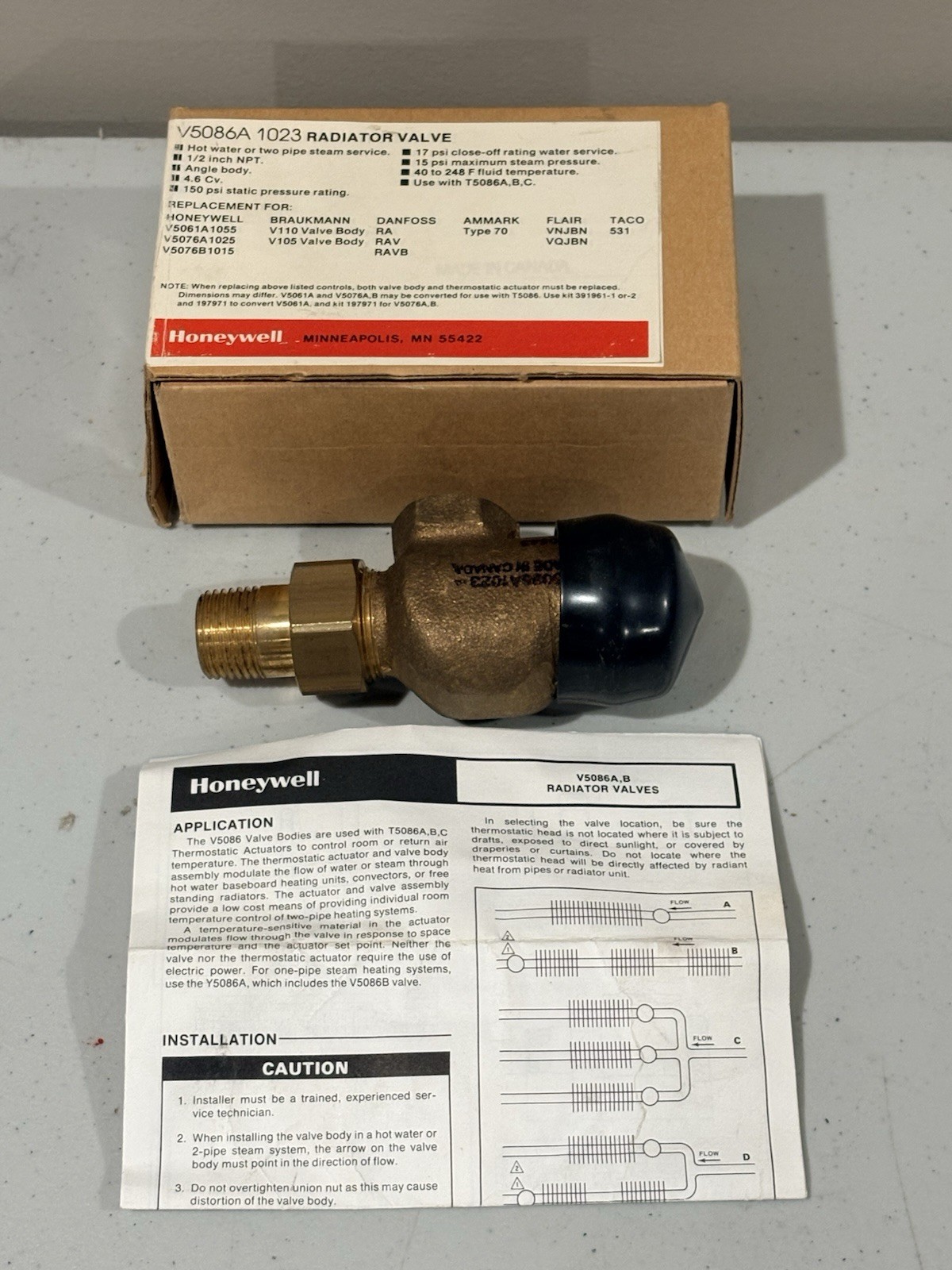 HONEYWELL V5086A-1023 RADIATOR VALVE 1/2″ NPT 90 degree Angle Valve Body Boiler